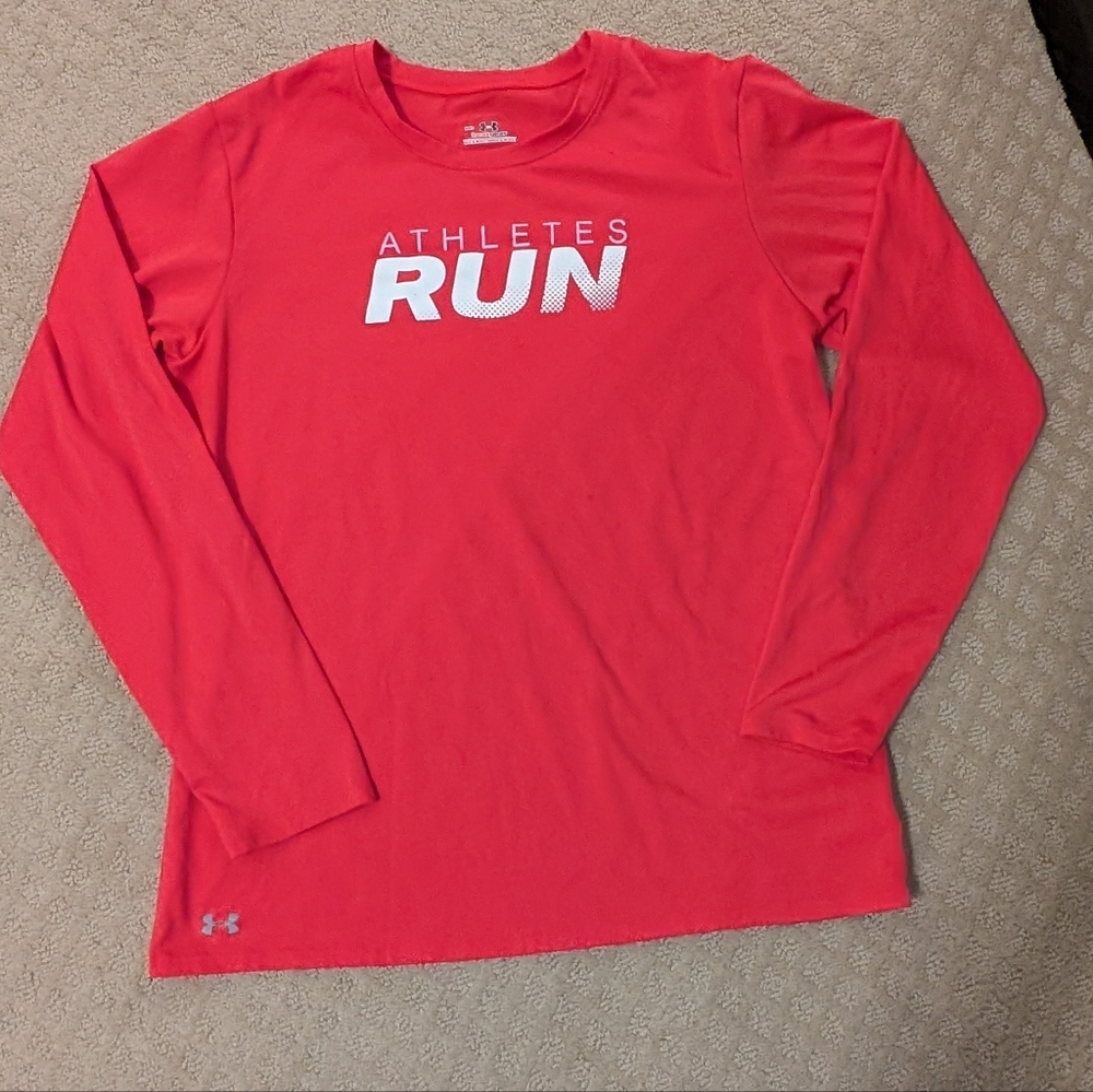 (M) Underarmour Heatgear- Long Sleeves, Red/Dark Pink, "Run"